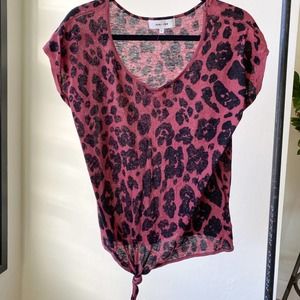 JOHN + JEN  Women's Pink/Black Leopard Print Lightweight Knot Front Sweater sz S